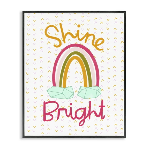 Stupell Industries Shine Bright Geometric Rainbow Quotes and Sayings Painting Black Framed Art Print Wall Art, 11 x 14