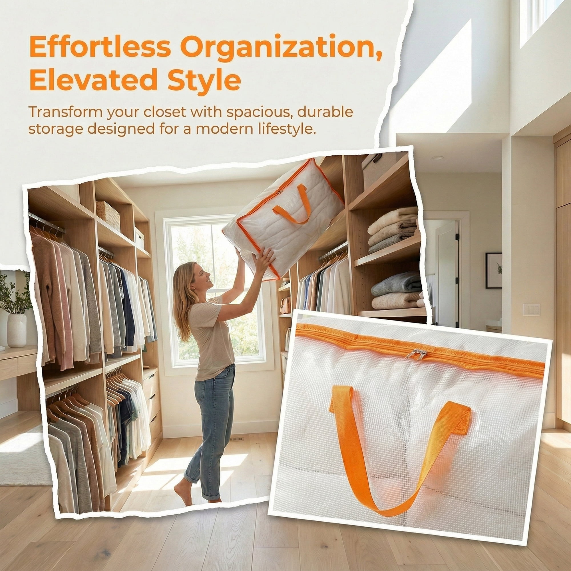 Unique Bargains Storage Bags with Handles for Organizing Clothing Orange 22.8"x8.7"x14.6"