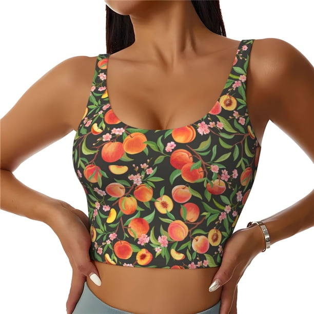 Balery Fruits Peach Sujetadores deportivos con espalda cruzada para mujer, acolchados, sin costuras, de alto impacto, ideales para yoga, gimnasio, entrenamiento y fitness.-