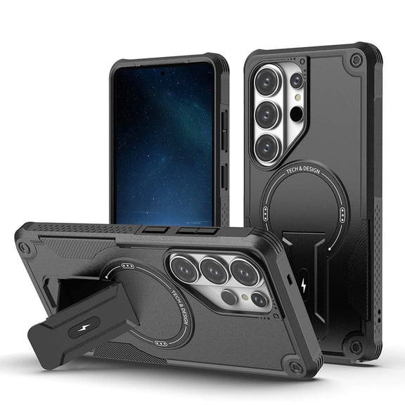for Samsung Galaxy A57 Phone Case with Adjustable Kickstand,Compatible with Mag-Safe Shockproof Anti-fall Bumper Cases Heavy-Duty Rugged Magnetic Protective Phone Case Cover,Black