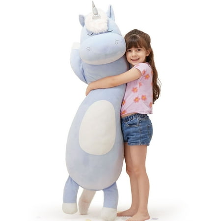 Tezituor 51'' Blue Unicorn Stuffed Animal Giant Plush Unicorn Body Pillow Plush Toy
