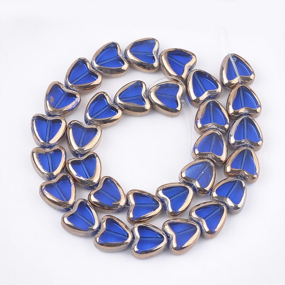 Electroplate Glass Beads Strands Edge Plated Heart Blue 10x10x4mm Hole: 1mm about 30pcs/strand 11.4 inch