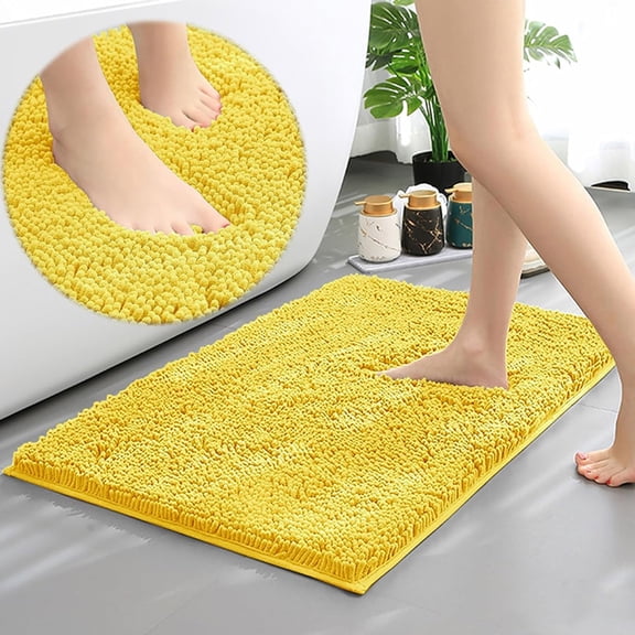 FUDAKUNA Bathroom Rugs Yellow Fluffy Thickened Chenille 20"x 32" Anti-Slip Absorbent Rectangular Bath Mat