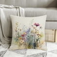 thumbnail image 6 of Spring Summer Floral Throw Pillow Covers 18x18 Set of 2 Colorful Wildflower Outdoor Pillows Cover Watercolor Flowers Rustic Farmhouse Linen Decorative Cushion Case for Couch Bed Decor, 6 of 6