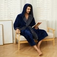 thumbnail image 7 of VULCANODON Mens Hooded Robe, Big and Tall Full Length Plush Robe for Men Long Fleece Bathrobe（Navy/Grey, Large-X-Large）, 7 of 7