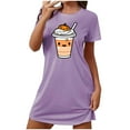 thumbnail image 1 of Tnhcen Vêtements de Nuit d'Halloween Cool Grande Taille Robe à Manches Courtes Imprimé Dessin Animé Col Rond Polyester Spandex Doux P-2TG pour Fêtes de Saison Chaude, 1 of 5