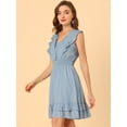 thumbnail image 4 of Vestido sin mangas con volantes y ribete de encaje con cuello en V para mujer Azul polvoriento XS, 4 of 6