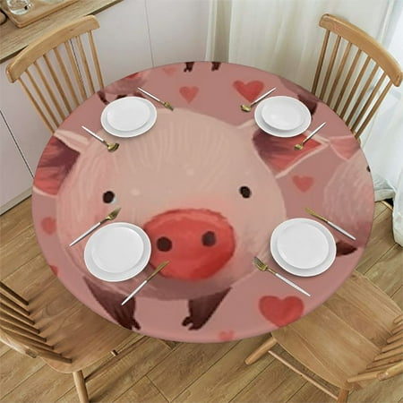 

Xllo0ord Cartoon Cute Pigs Pink Round Fitted Tablecloth with Elastic Protector Table Kitchen Dinner Waterproof Oil-Proof Table Covers 54 -58