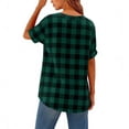 thumbnail image 6 of Women's Summer Casual Checked V Neck Blouses Plaid Short Sleeve Button Down Retro Roll Sleeve Linen Shirts Tops, 6 of 6