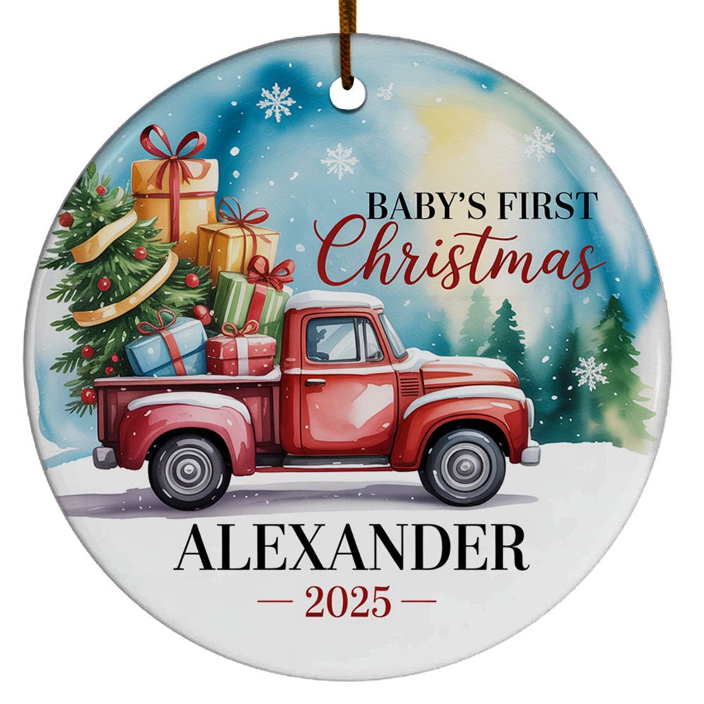 Red Truck Baby's First Christmas 2025, Red Truck Baby Boy First Christmas Ornaments Gifts for Dad Mom, Red Truck Baby's First Christmas Ornament