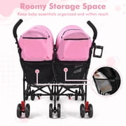 Costway Foldable Twin Baby Double Stroller Ultralight Umbrella Stroller Pushchair Pink