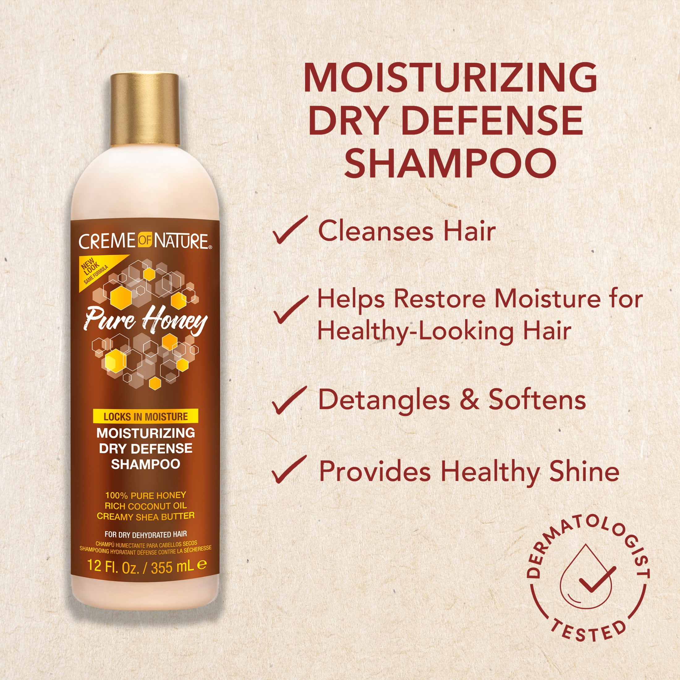 (3 pack) Creme of Nature Pure Honey Dry Defense Shampoo with Coconut Oil & Shea Butter, 12 fl oz