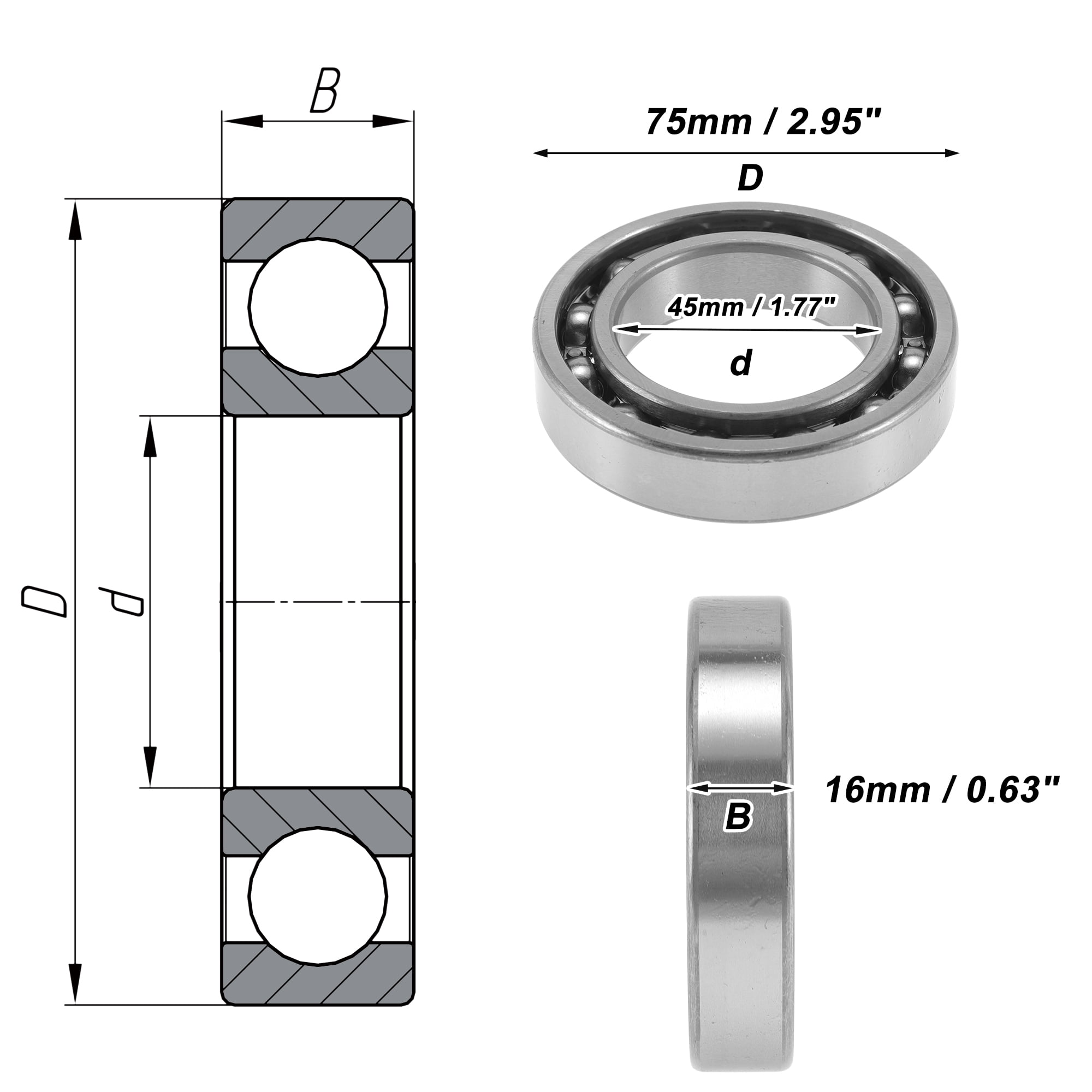 Unique Bargains 6009 Deep Groove Ball Bearings 45x75x16mm P4 Open Type Lubricated Bearings 1 Pc Car Scooter Skateboard Wheel Universal Silver Tone