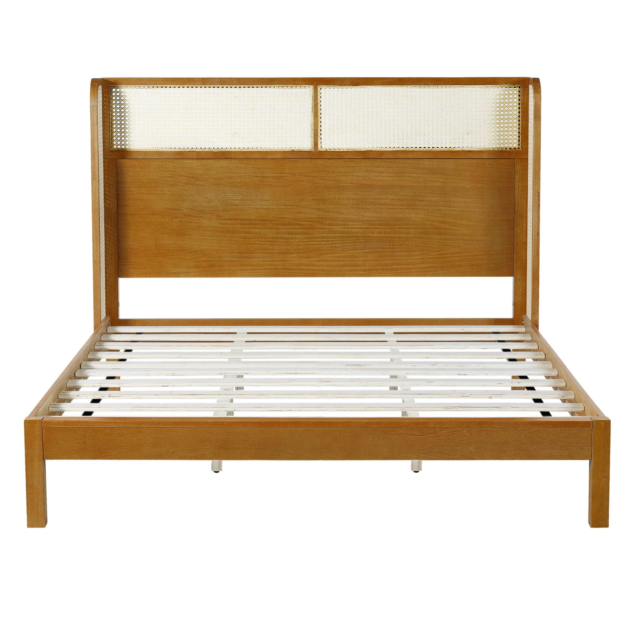 Christopher Knight Home King Platform Bed with Rattan Headboard, Solid Wood Frame, Natural Finish, King Size
