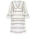 thumbnail image 4 of Aofany Women Dresses Casual Maxi Dress Lace Pacthword Casual Print Dress V-Neck 3/4 Sleeve Loose Dress Party Dress for Women Summer and Autumn Beach Dress Sun Dress Beige S, 4 of 7