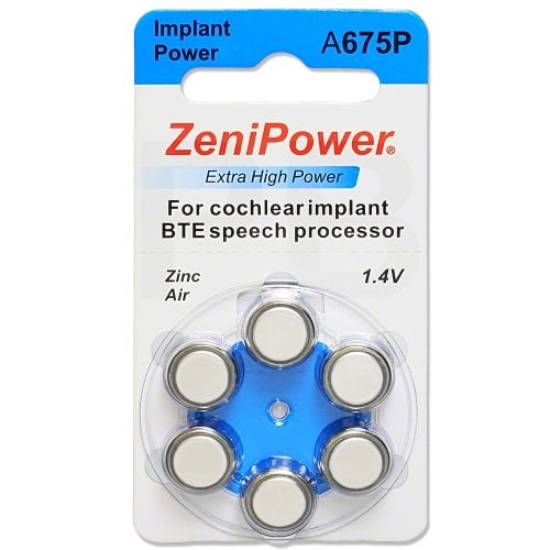 ZeniPower Extra High Power Cochlear Implant BTE Speech Processor Batteries Zinc Air 1.4V Size 675P, 675CI, Implant Plus (180 Batteries)
