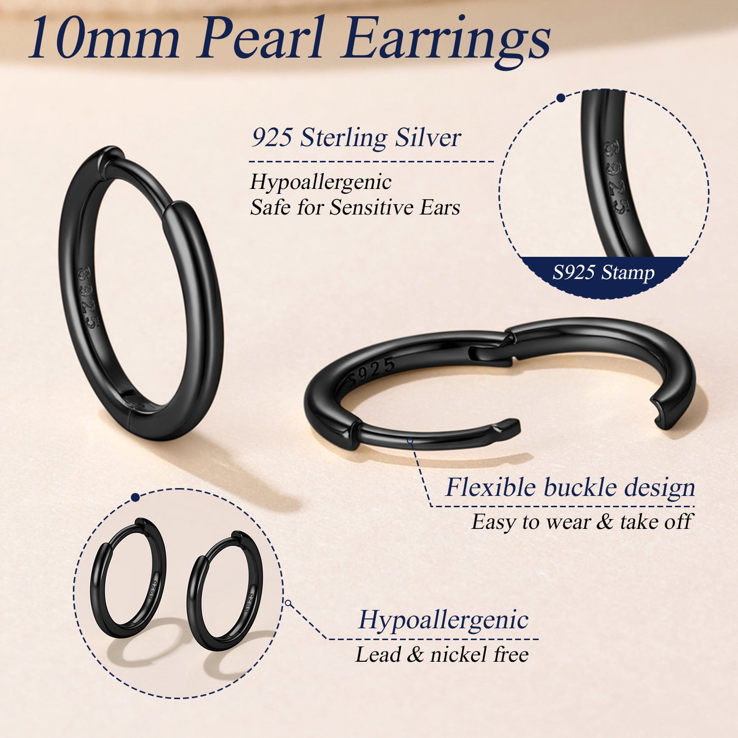 Suplight Silver Hoop Earrings for Women Men 8/10/12/14/16/18/20MM Small Huggie Hypoallergenic Nickel Free Christmas Jewelry Gift