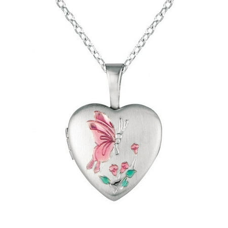Sterling Silver SS Heart-Shaped with Butterfly Locket