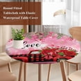 thumbnail image 4 of Valentine's Day Round Tablecloth, Fitted Table Cover with Elastic for 55"-60" Round Tables, Red Plaid Truck Love Roses Leaves Pink Table Cloth Outdoor Indoor Dinning Party Waterproof Tablecloths, 4 of 7