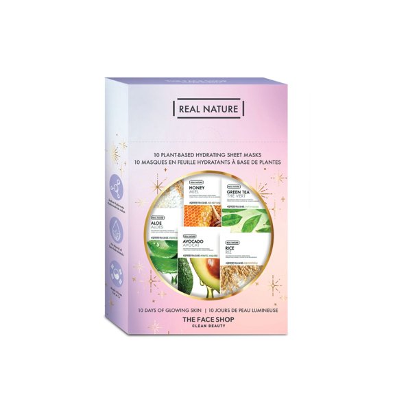 The Face Shop 10 Days of Glowing Skin Real Nature Holiday Face Sheet Mask Set, Korean Skin Care, Limited Edition