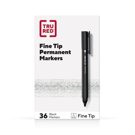 Staples TRU RED Pen Permanent Markers Fine Tip Black 36/Pack TR54545