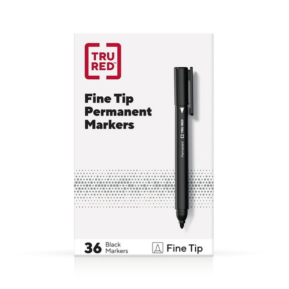 Staples TRU RED Pen Permanent Markers Fine Tip Black 36/Pack TR54545