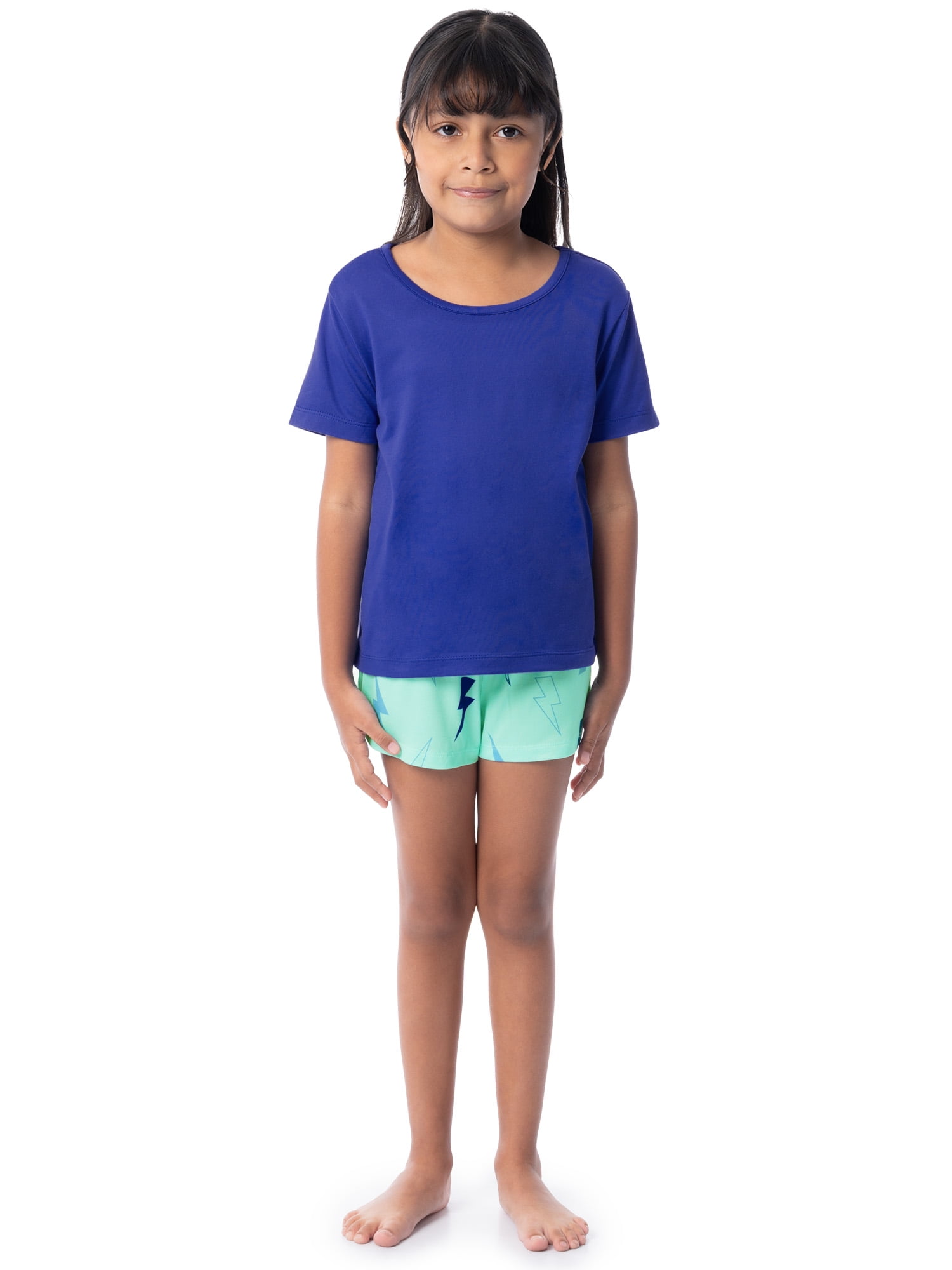 Fruit of the Loom Girl's Getaway Loose Fit Short Sleeve Top, Pajama Sleep Pant & Short Set, 3-Piece, Sizes 4/5-14/16