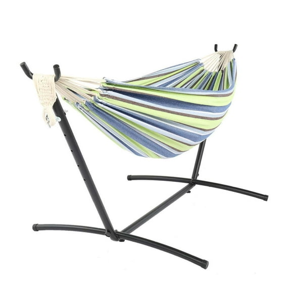 Wqmh Double Hammock with Space Saving Steel Stand 2 Person Heavy Duty Garden Yard Outdoor 300lb Capacity Hammocks and Portable Carrying Bag,Green