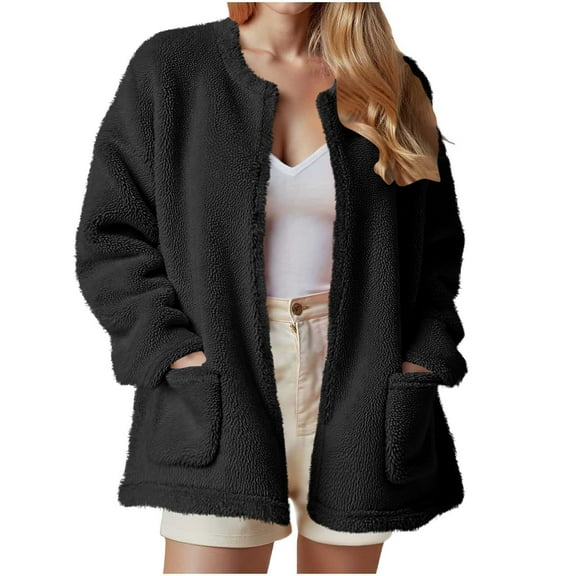 Gytharion Sherpa Fleece Jackets for Women Soft Comfy Long Sleeve Open Front Fuzzy Coat Fashion Solid Winter Plush Warm Coat Lightweight Loose Cardigan Outerwear with Pockets