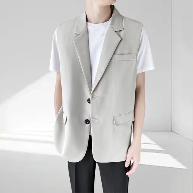 pstuiky Camiseta sin mangas para hombre, Traje de bolsillo de color liso con solapa y sin mangas para hombre Camisas para hombres m