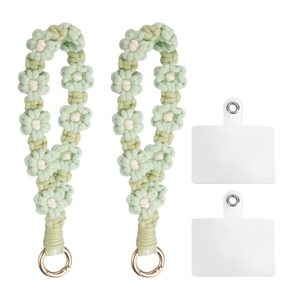 Uxcell 2 Pcs Correa para Muñeca de Teléfono con Puntos de Sujeción, Pulsera de Lanyard para Teléfono Celular Hecha a Mano para Mujeres y Niñas, Verde