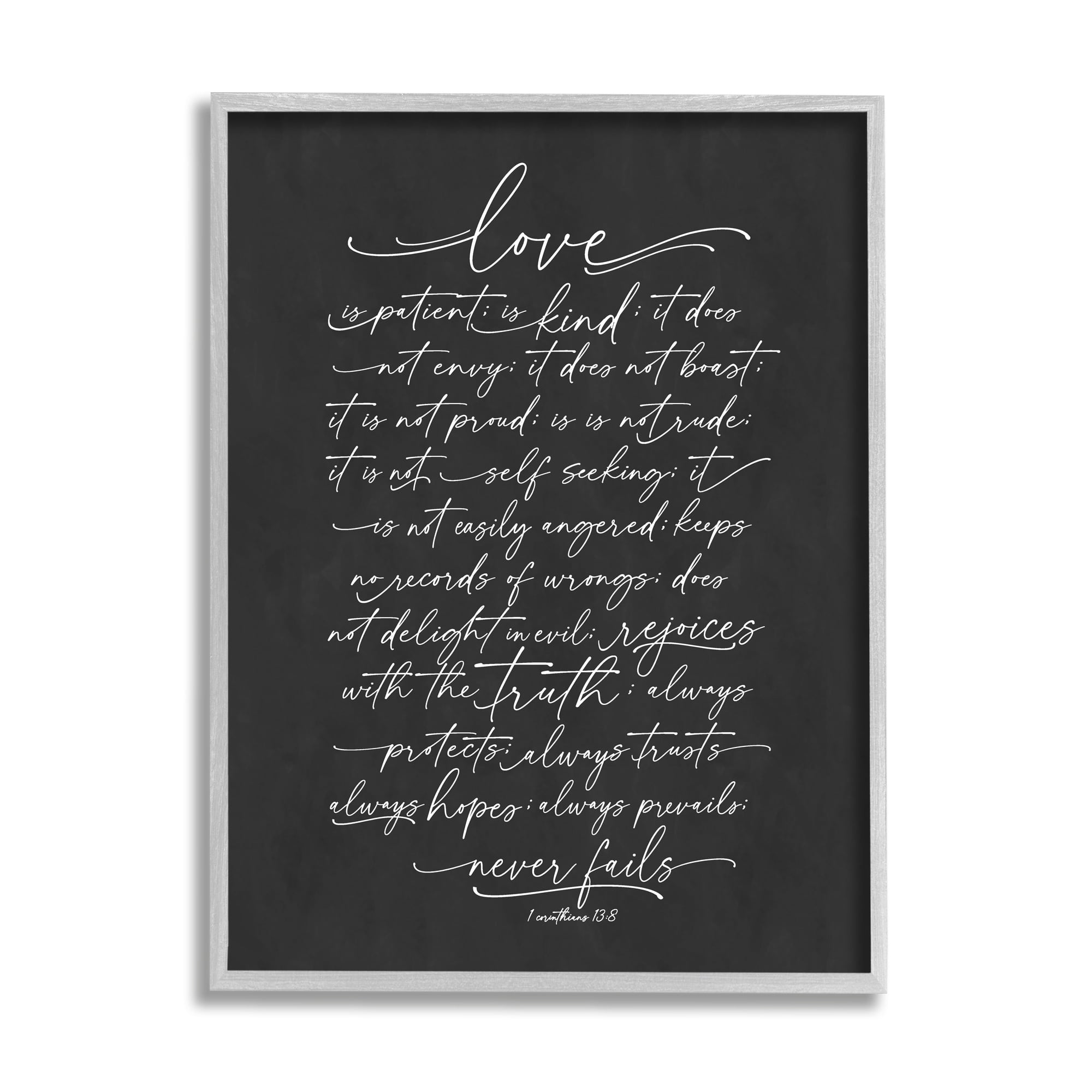 Stupell Industries Uplifting Love Verse Religious Fancy Script Typography Graphic Art Gray Framed Art Print Wall Art, Design by Lettered and Lined