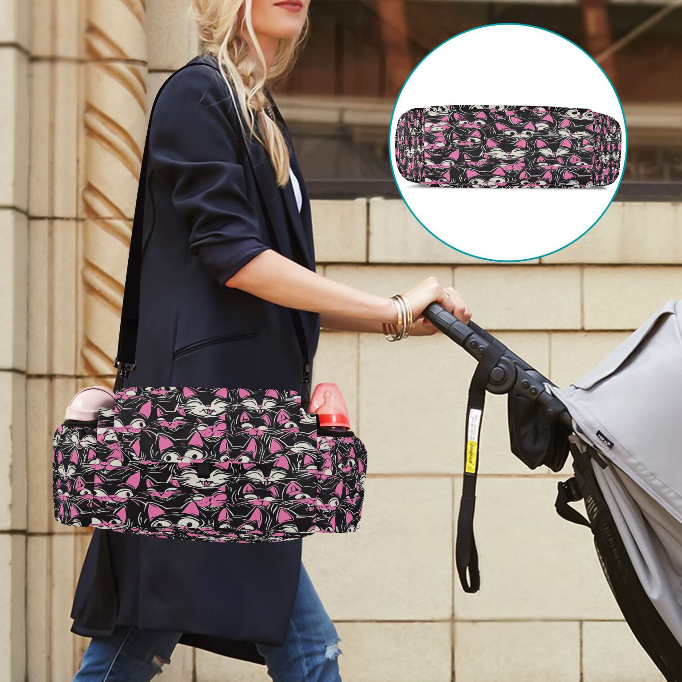 DIXRUYEE Stroller Organizer Delicate Blossom Lines Printed