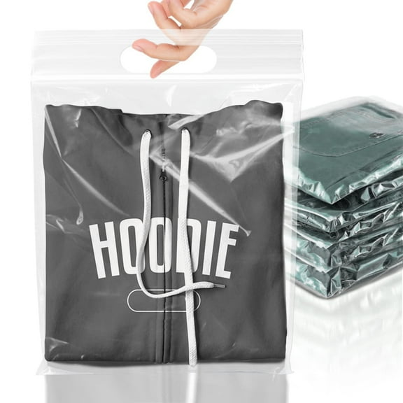 Clear Die Cut Zipper Bags, Reclosable Polyethylene Storage, 50 Count, 12 x 12 in