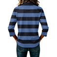 thumbnail image 6 of Satingcolo Women's Striped Polo t-Shirt Summer Oversized Contrast 3/4 Sleeve Half Button-up Pullover Tops Loose Basic Tees,Navy 3XL, 6 of 6