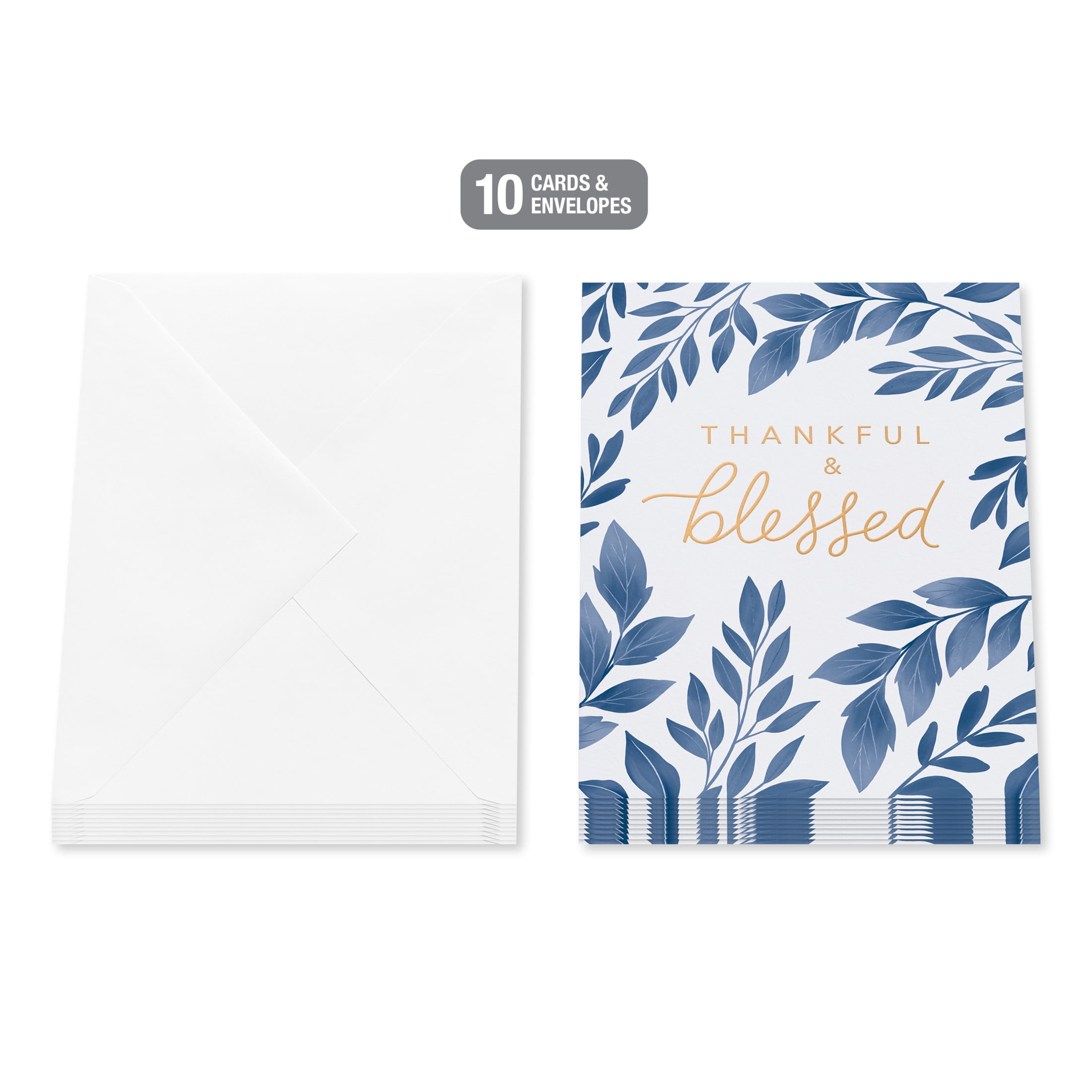 American Greetings Thank You Card Stationery Notes, Blessed, Blue Botanicals (10-Count)