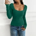 thumbnail image 2 of Htigea Women's Shirts Lace Trim Square Neckline Long Sleeve Stretch Slim Fit Base Layer Tops Lightweight Fall Winter Shirt Green M, 2 of 5