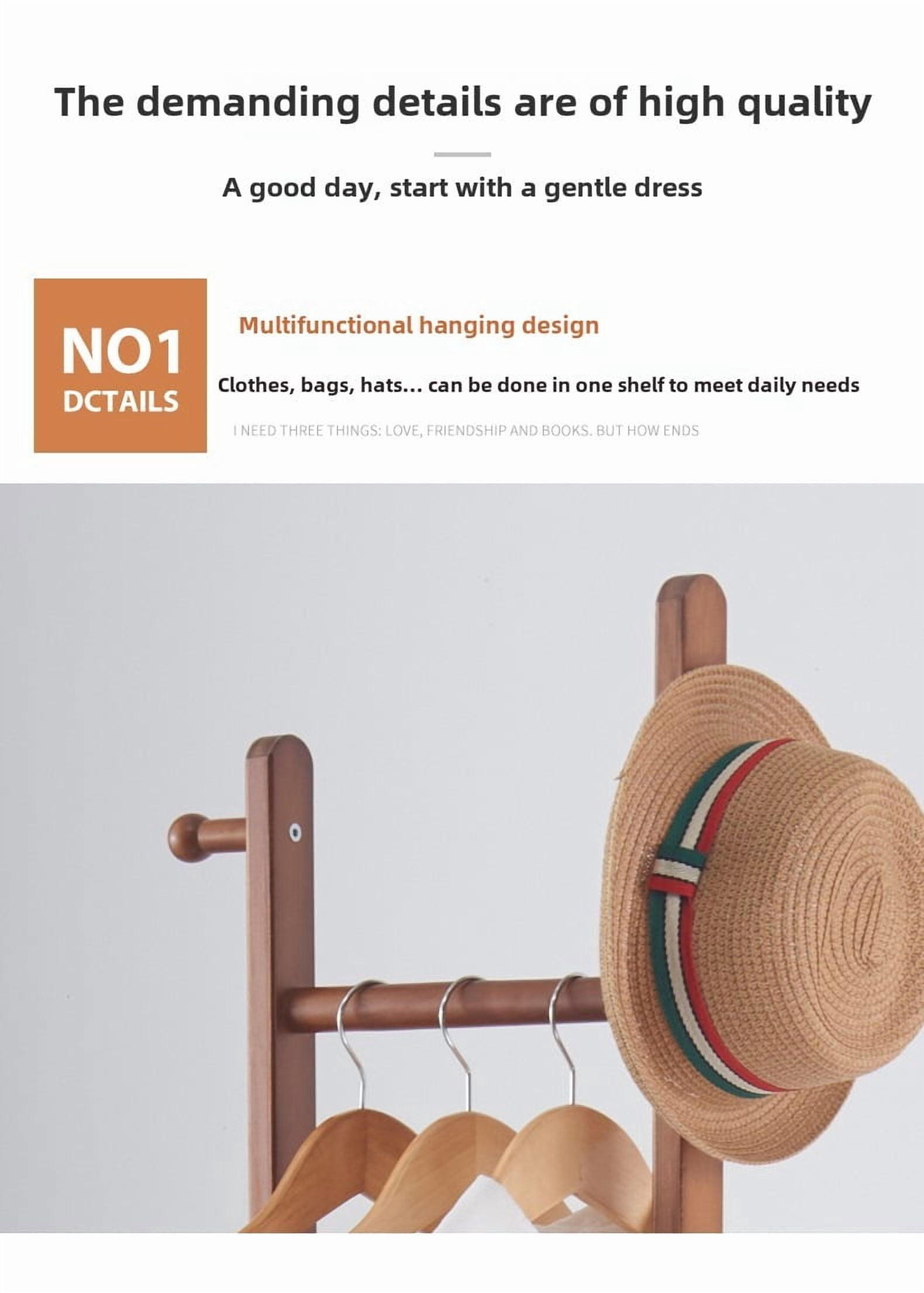 Garitin Coat Rack and Hall Tree 71 Inch, Solid Wood Freestanding Stand with Hooks and Hat Shelf for Entryway Living Room Bedroom, Walnut Rubber Wood