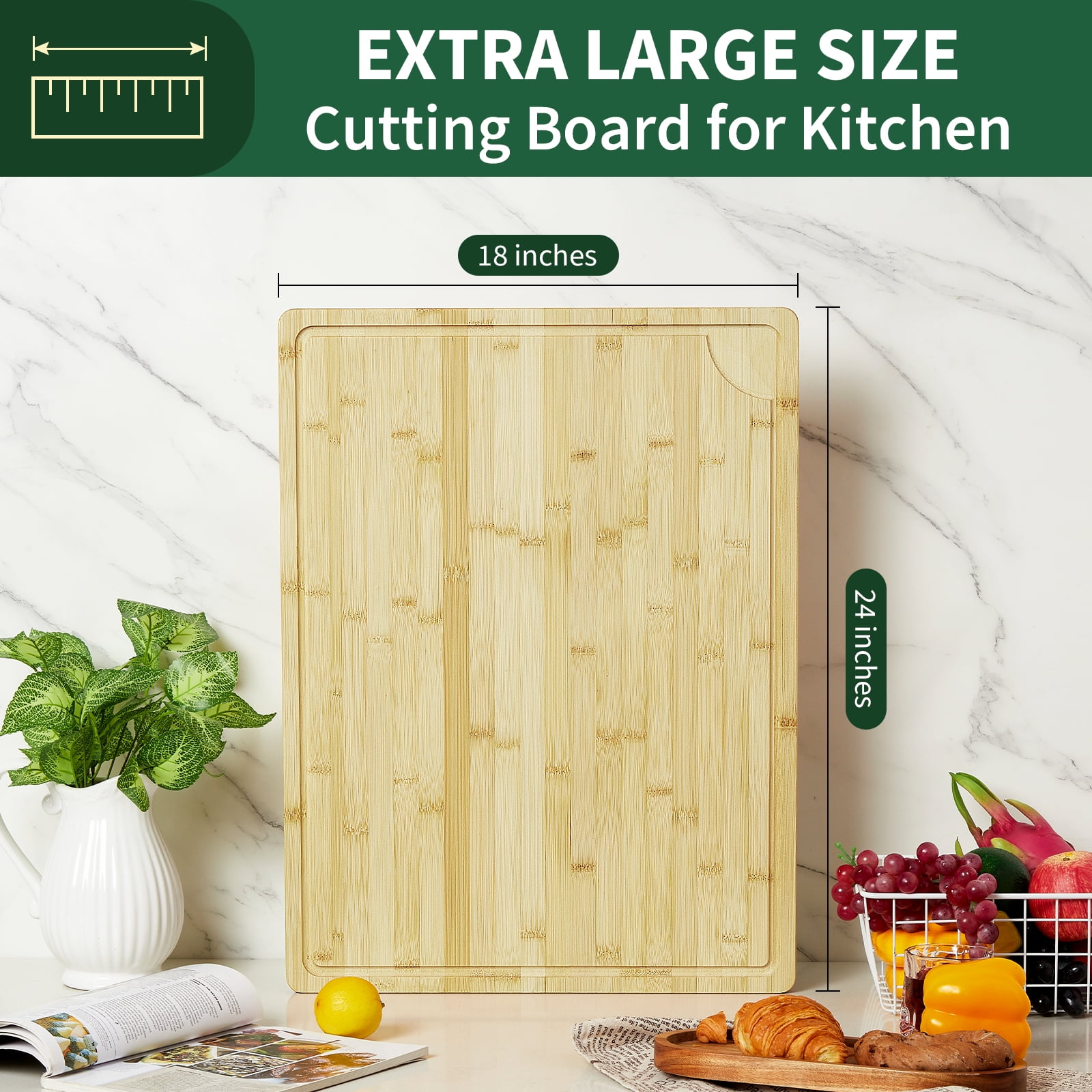 Ataucjin 24" x 18" Extra Thick Chopping Block with Deep Juice Groove and Handle, Wood Kitchen Stovetop Cover Chopping Board, Chopping Board Stove Top Cover for Meat, Vegetables, Fruits, Turkey