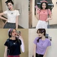 thumbnail image 4 of Camiseta Coreana De Mujer O Cuello Mariposa Casual Tops Slim Croptop Manga Corta De Cintura Altapangjing, 4 of 4