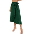 thumbnail image 4 of Hanerdun Women Wrap Skirts Female A-Line High Waist Ruffle Midi Skirt Dark Green S, 4 of 6