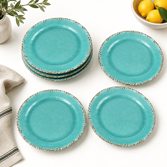 Gourmet Art Crackle 10 Inch Dinner Plates Set Of 6 Aquamarine