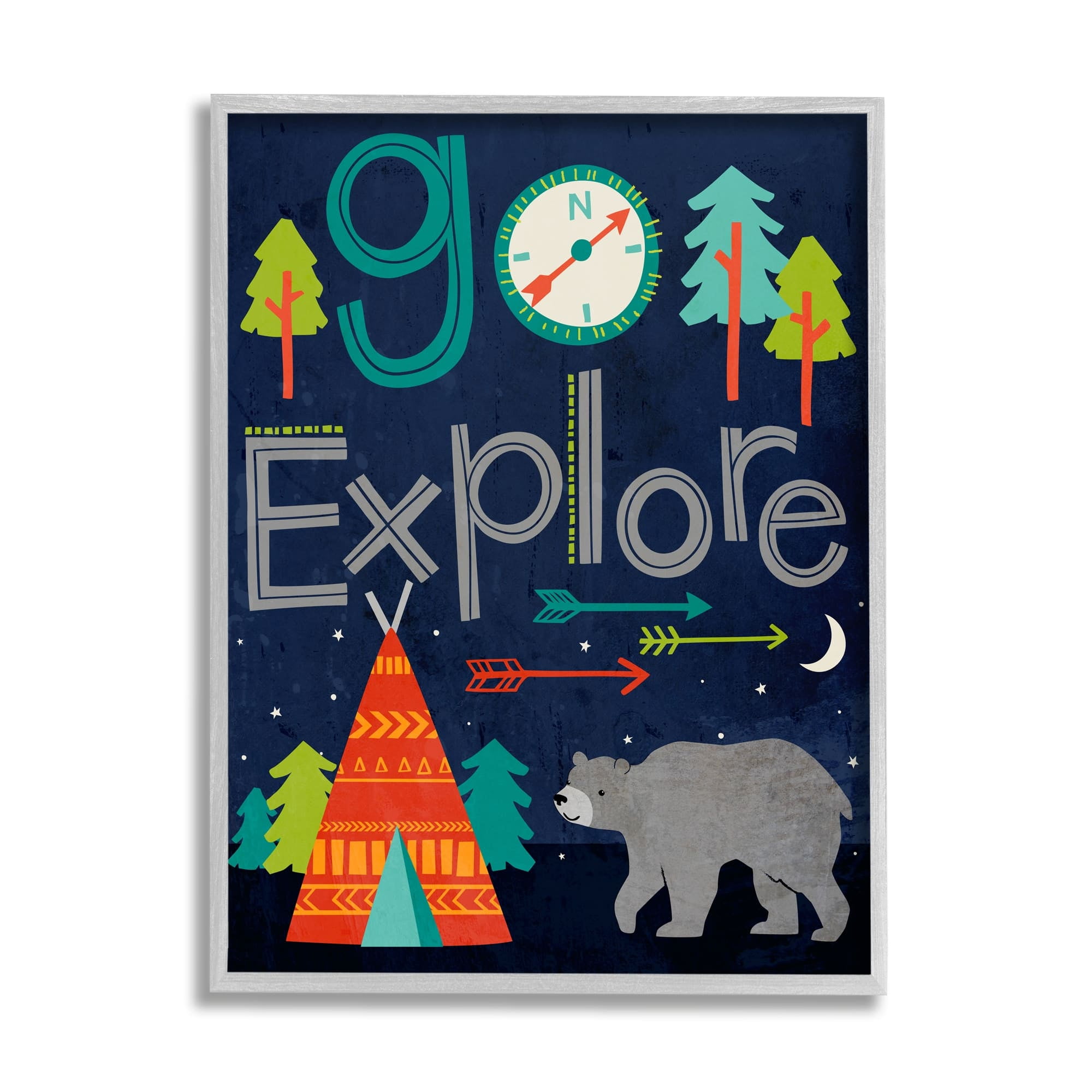 Stupell Industries Go Explore Night Time Tee Pee with Bear, 24 x 30,Design by Elizabeth Silver