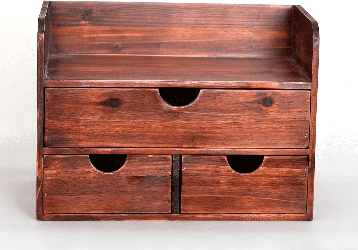 Rustic Brown Wooden 3 Drawer with Shelf Office Desk Organizer & Mail Rack For Desktop,Box for Office Home makeup holder Toiletries Supplies Vanity, No Assembly Required (Brown)