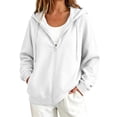 thumbnail image 3 of Women Full Zip Hooded Jacket Sevevn Drawstring Dual Side Pockets Long Sleeve Loose Casual Sweatshirt Outerwear For Spring Fall Daily Wear, 3 of 9
