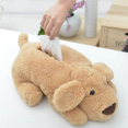 thumbnail image 1 of Caja de pañuelos de felpa suave, soporte para pañuelos con forma de animal de dibujos animados para decoración de coche, hogar y oficina (38 cm, color caqui), adorable muñeco de peluche de perro de di, 1 of 5