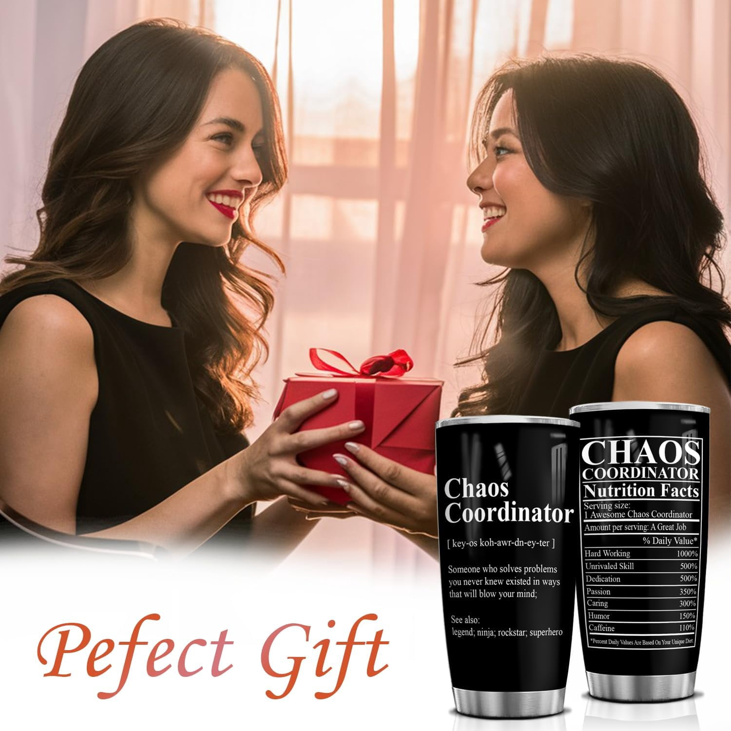 4LIEUBASMI 20 Oz Tumbler Chaos Coordinator - Thank You & Appreciation Gifts for Women, Boss, Coworker, Manager, Nurse, Teacher, Administrative Professional