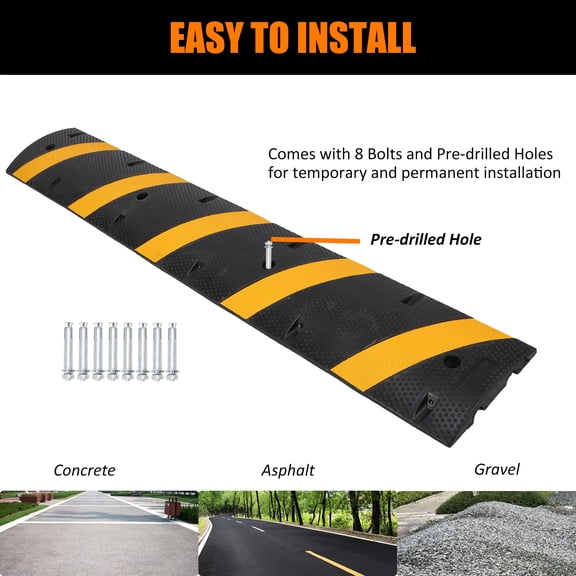 EastVita 6 Ft Rubber Speed Bump, 2 Pack 2 Channel Modular Heavy Duty Speed Bumps Humps 25000 lbs Load Capacity, Cable Protector Ramp for Asphalt Concrete Gravel Driveway Road
