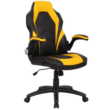 Gymax Ergonomic Office Chair PU Race Car Style Bucket Seat Gaming Desk Task Yellow