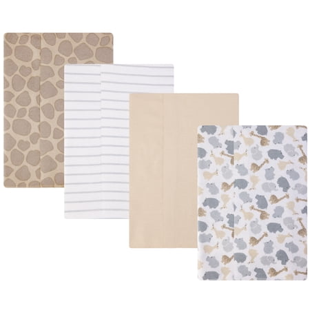 Hudson Baby Infant Cotton Polyester Flannel Burp Cloths 4-Pack, Safari Friends, One Size